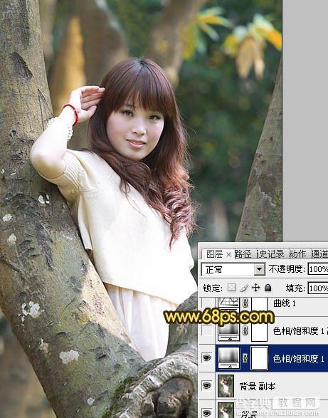 Photoshop将树林写真人物图片调制出柔美的红褐色效果4