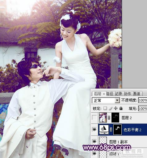 Photoshop将外景婚片调制出甜美的紫褐色效果17