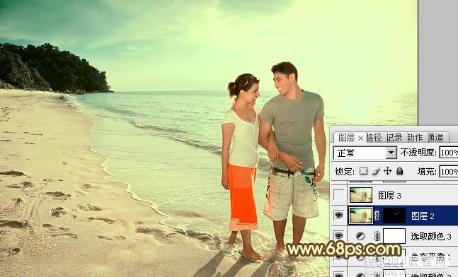 Photoshop将海滩情侣图片调成温馨的暖色调效果21