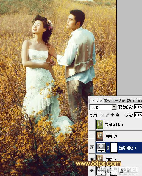 Photoshop制作柔和的金色花朵背景婚片34