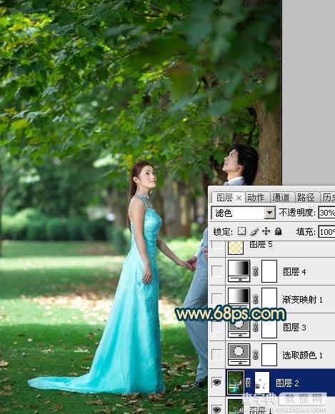 Photoshop将树林婚片调成柔美的暗暖色3