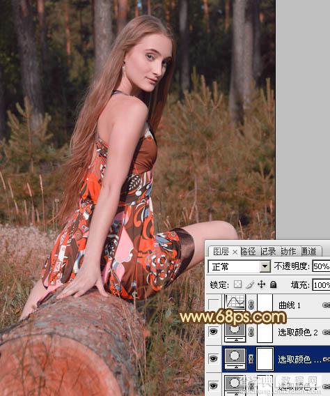 Photoshop将树林美女图片调成淡淡的橙色调6