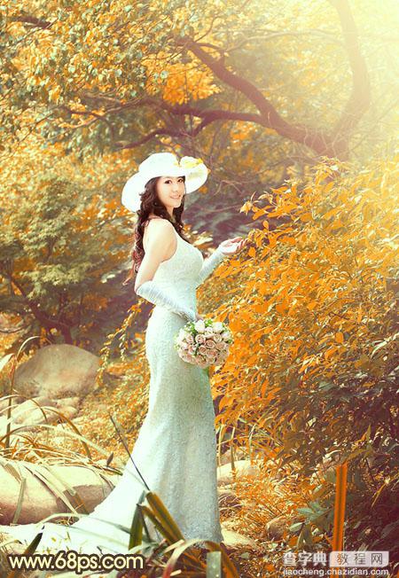 Photoshop为树林美女婚片增加漂亮的橙红色2