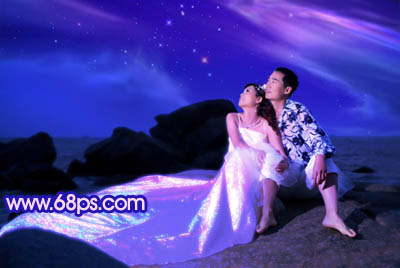 Photoshop蓝色夜空海景婚纱照片10