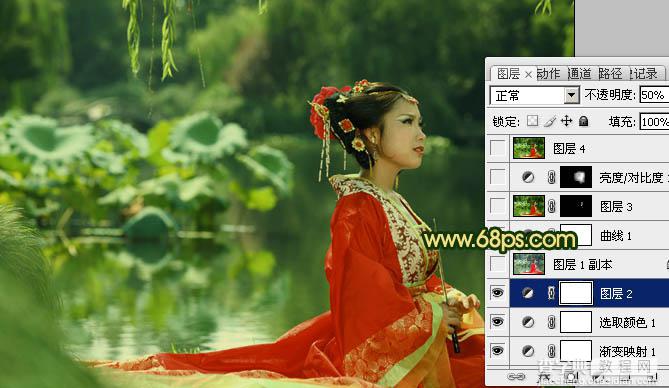 Photoshop下将外景人物图片调成古典暗绿色10