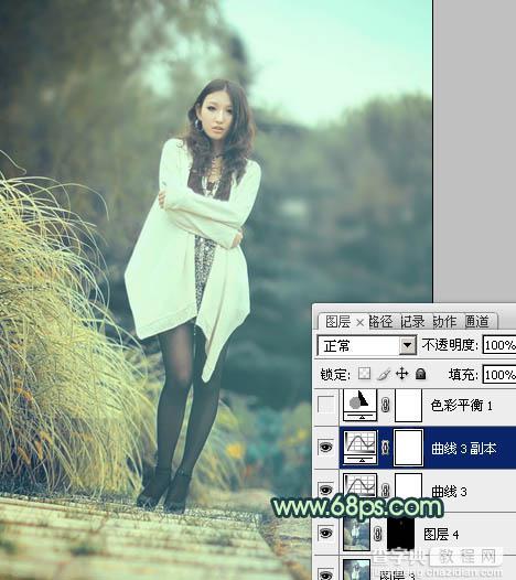 Photoshop给为绿荫中的人物图片调制出韩系淡青色效果27