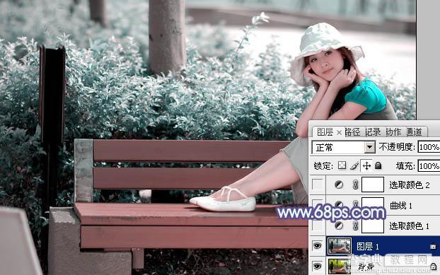 Photoshop将公园美女图片调制出梦幻唯美的淡调青紫色3