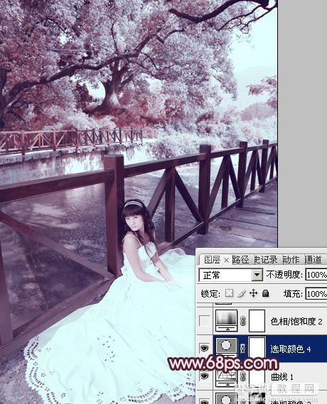 Photoshop将河边美女婚片调成梦幻的紫红色方法26