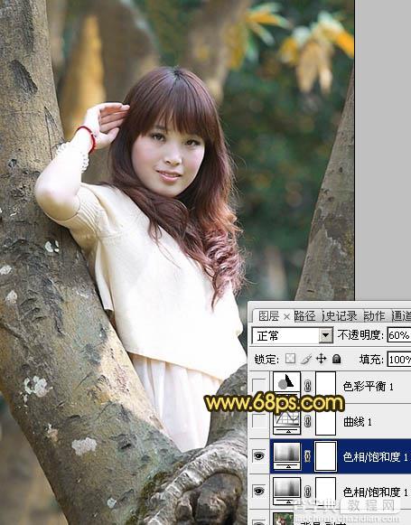 Photoshop将树林写真人物图片调制出柔美的红褐色效果5