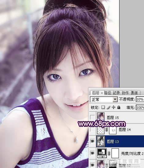 Photoshop为美女图片调制出粉嫩的淡紫色效果23