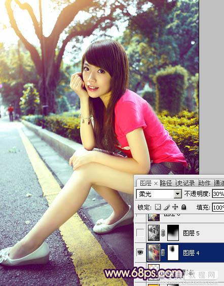 Photoshop将公路人物图片调成灿烂的暖色调28