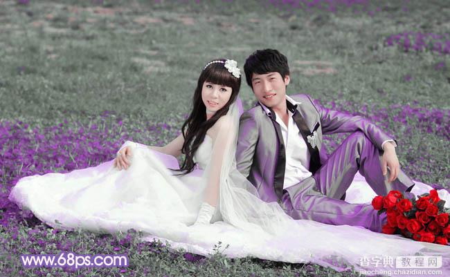 Photoshop将青绿的外景婚片调成柔美的淡紫色16