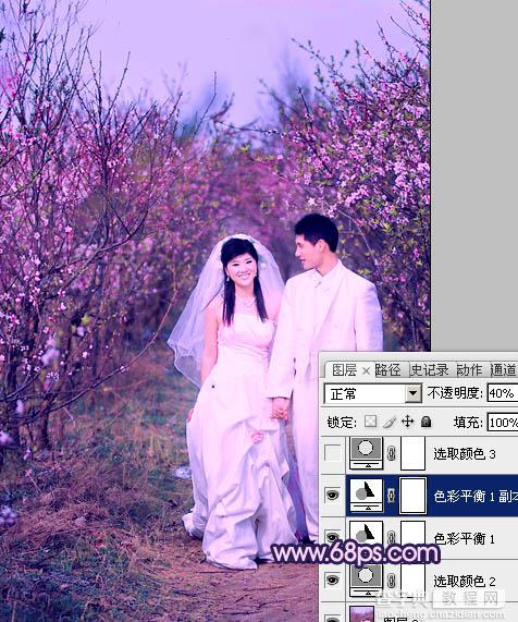 Photoshop将桃林婚片调成艳丽的紫红色18