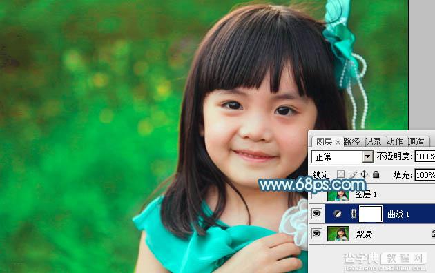 Photoshop为小女孩图片增加上甜美的青红色效果17