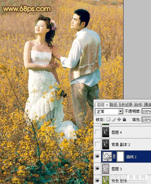 Photoshop制作柔和的金色花朵背景婚片20