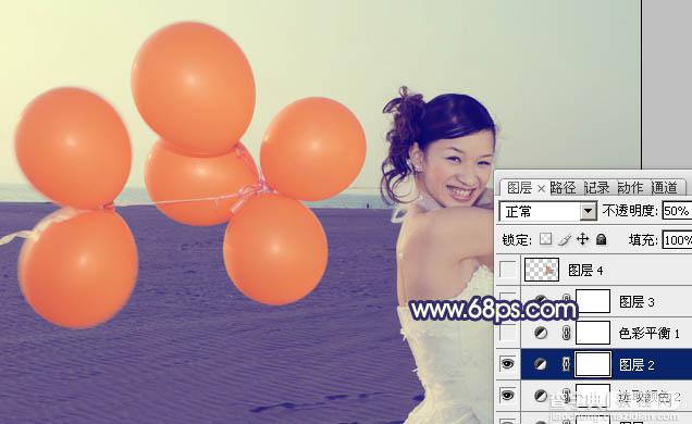 Photoshop将海景婚片调制出柔美的蓝橙色的背景9