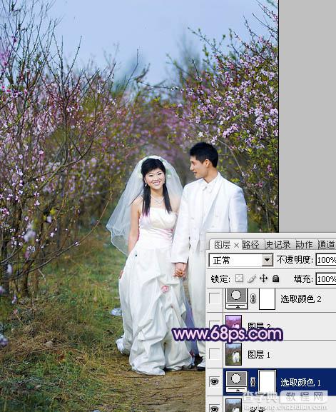 Photoshop将桃林婚片调成艳丽的紫红色8