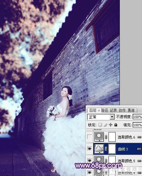 Photoshop将古建筑婚片调制出柔和的橙蓝色效果23