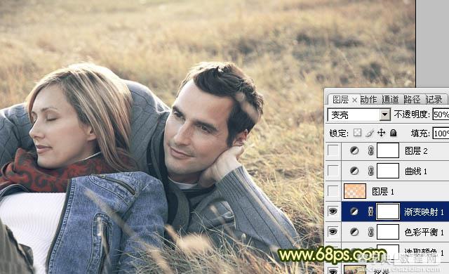 Photoshop将外景情侣图片调成古典暗调黄绿色10