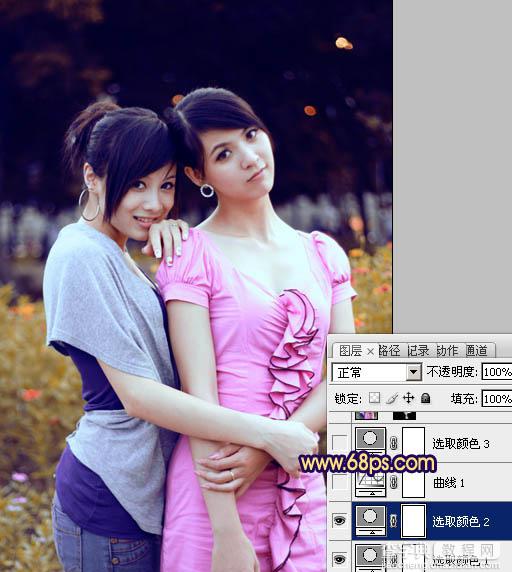 Photoshop将外景美女图片调成柔和的暗调黄紫色10