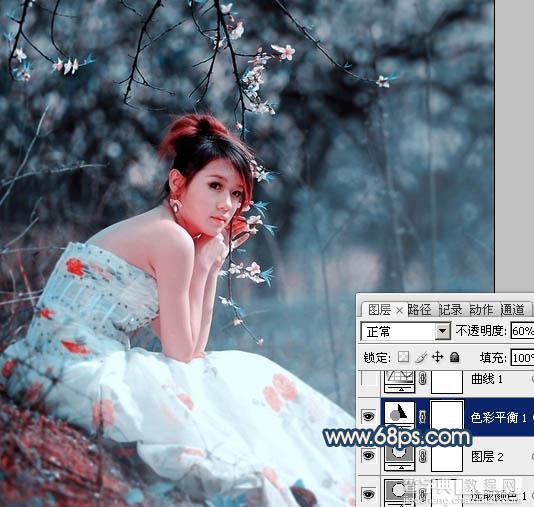 Photoshop为外景美女图片调制出甜美的古典暗青色13