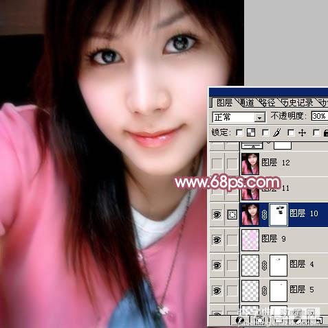 Photoshop 打造美女柔美的淡粉色14