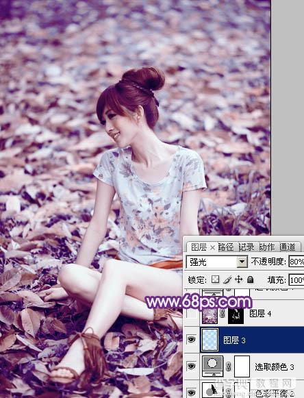 Photoshop将草地上的美女图片调制出漂亮的淡调蓝紫色25