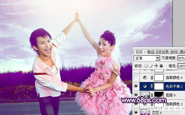 Photoshop为外景婚片打造出甜美的紫色效果29
