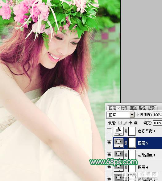Photoshop将外景人物图片调成柔美的绿紫色25