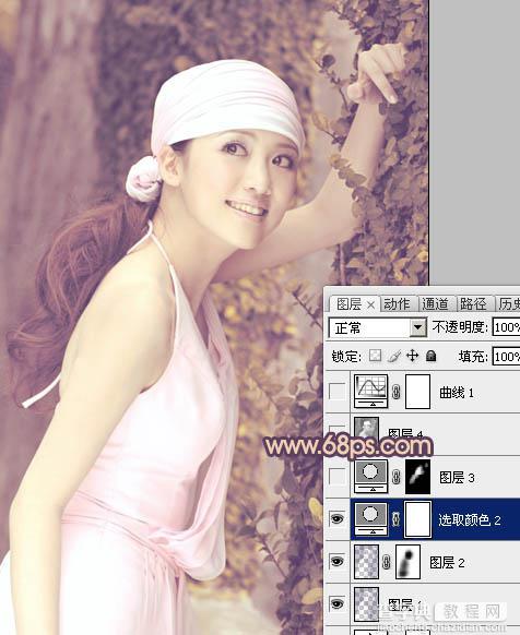 Photoshop将外景美女图片调成淡淡的粉紫色21
