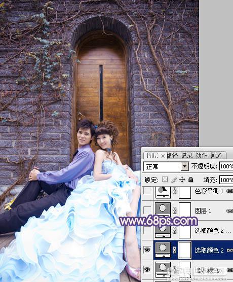 Photoshop将古城婚片调出甜美的粉蓝色效果11