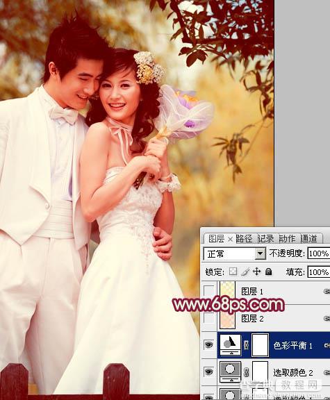 Photoshop将树林婚片调成甜美的粉褐色17