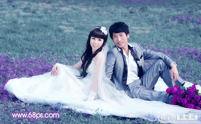 Photoshop将青绿的外景婚片调成柔美的淡紫色33