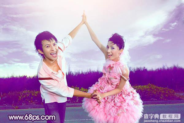 Photoshop为外景婚片打造出甜美的紫色效果23