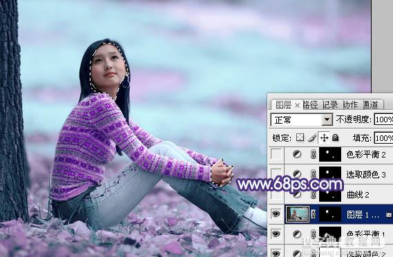 Photoshop为草地上的人物图片增加上梦幻的青紫色21