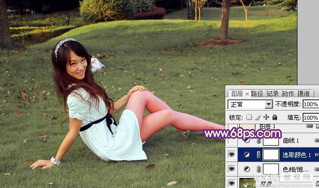 Photoshop将外景草地美女图片调制出淡淡甜美的青紫色9