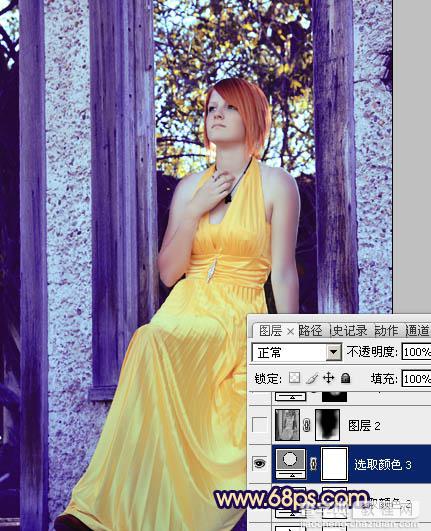 Photoshop将窗户上女孩图片调制出柔美的橙蓝色25