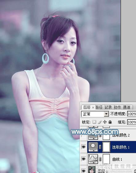 Photoshop为偏暗外景美女增加淡淡的青红甜美色16