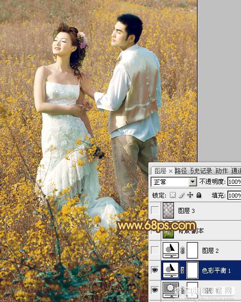 Photoshop制作柔和的金色花朵背景婚片16