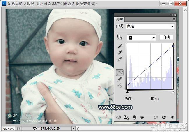 Photoshop将可爱宝宝照片调成漂亮的淡青色效果10