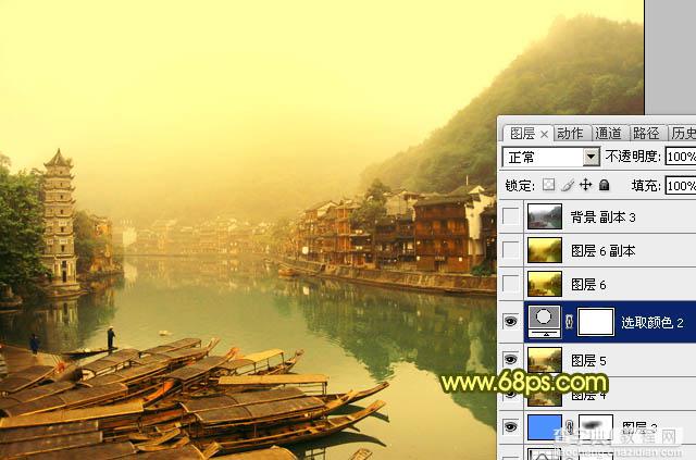 Photoshop为江畔小镇添加绚丽的朝霞色26