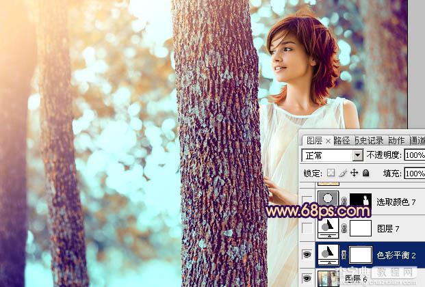 Photoshop为树林人物图片调制出灿烂的青黄阳光色效果36