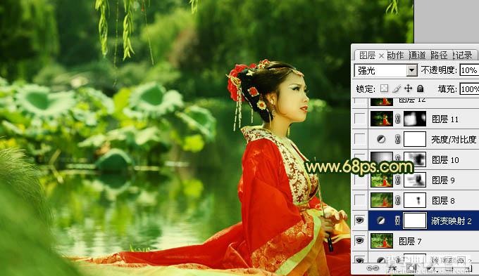 Photoshop下将外景人物图片调成古典暗绿色25