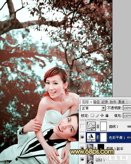 Photoshop将树林婚片打造出经典暗调青黄色效果12