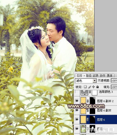 Photoshop为树林婚片调制出柔和的古典黄绿色效果23