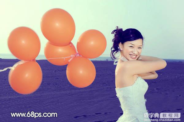 Photoshop将海景婚片调制出柔美的蓝橙色的背景25