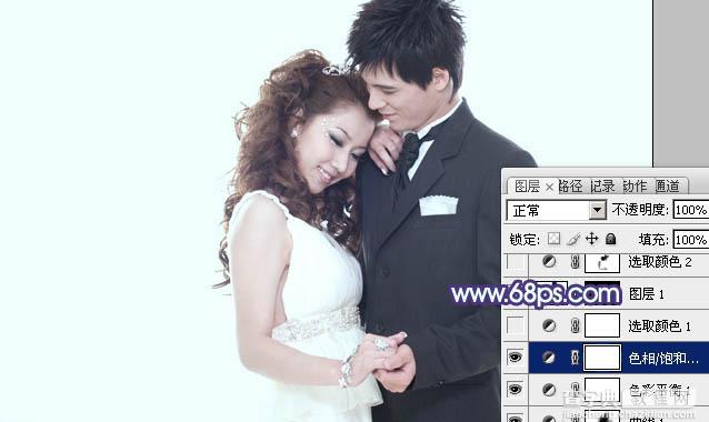 Photoshop将婚片打造出纯美的淡调青紫色效果8