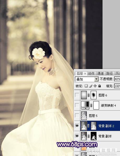 Photoshop制作古典暗蓝色外景美女婚片14