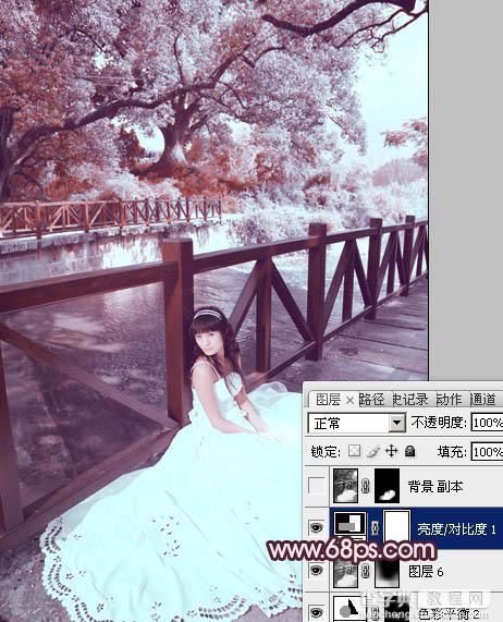 Photoshop将河边美女婚片调成梦幻的紫红色方法32