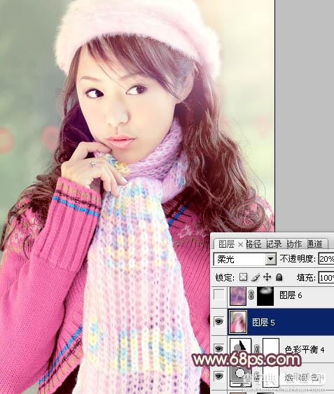 Photoshop将冬季美女图片加上淡紫蜜糖色效果34